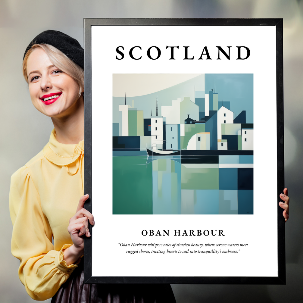 Person holding a poster of Oban Harbour