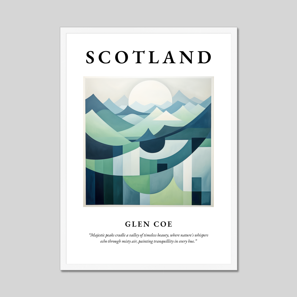 Poster in a white frame with the word Scotland