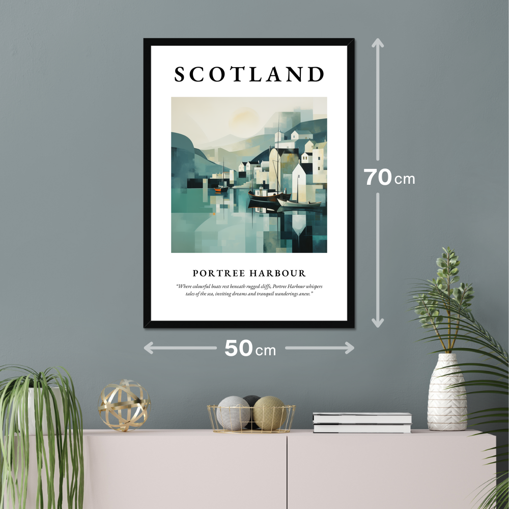 Poster of Portree Harbour hanging on a wall