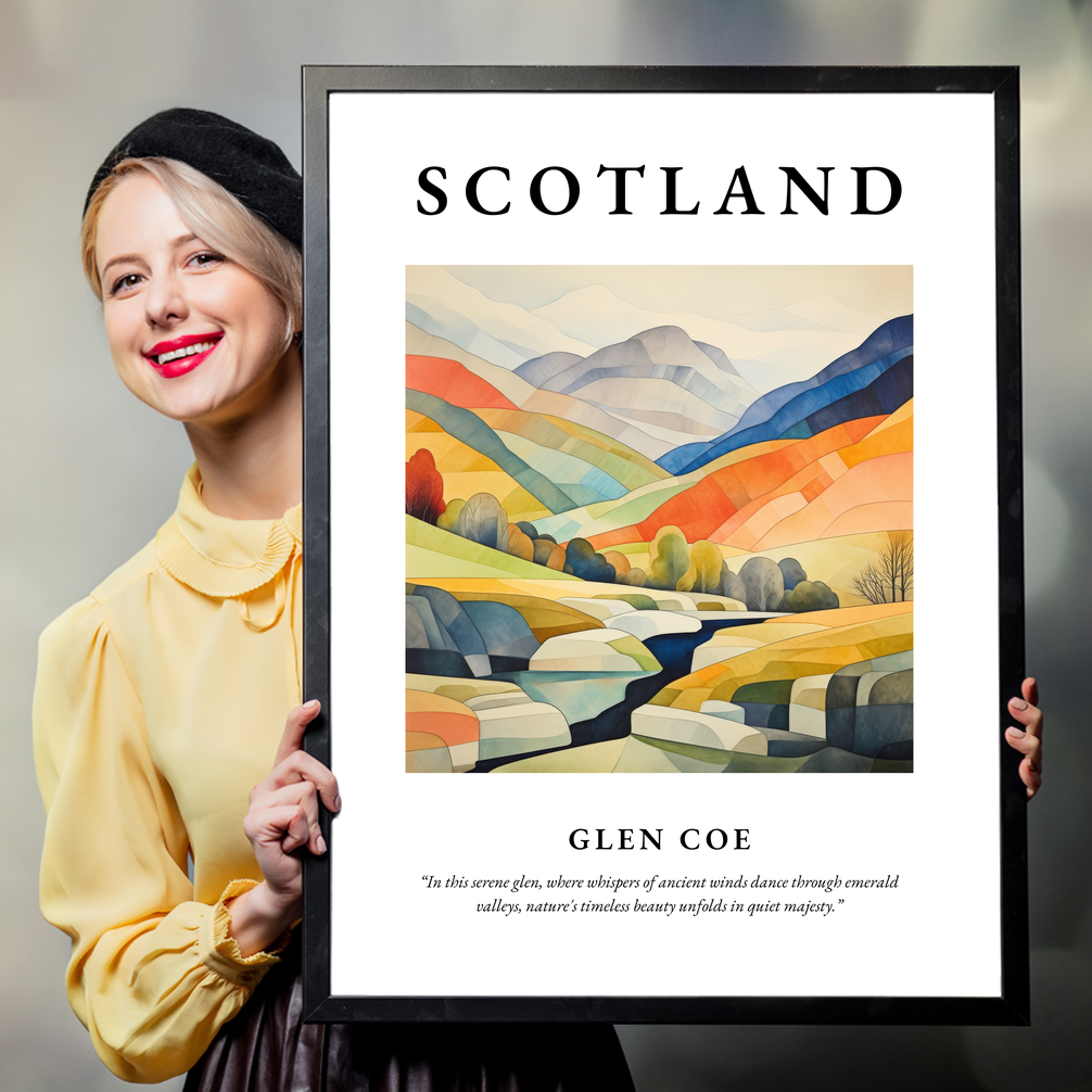 Person holding a poster of Glen Coe