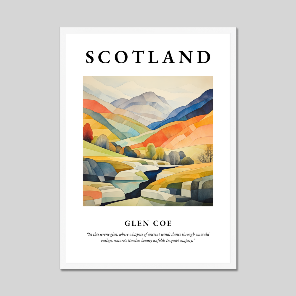 Poster in a white frame with the word Scotland