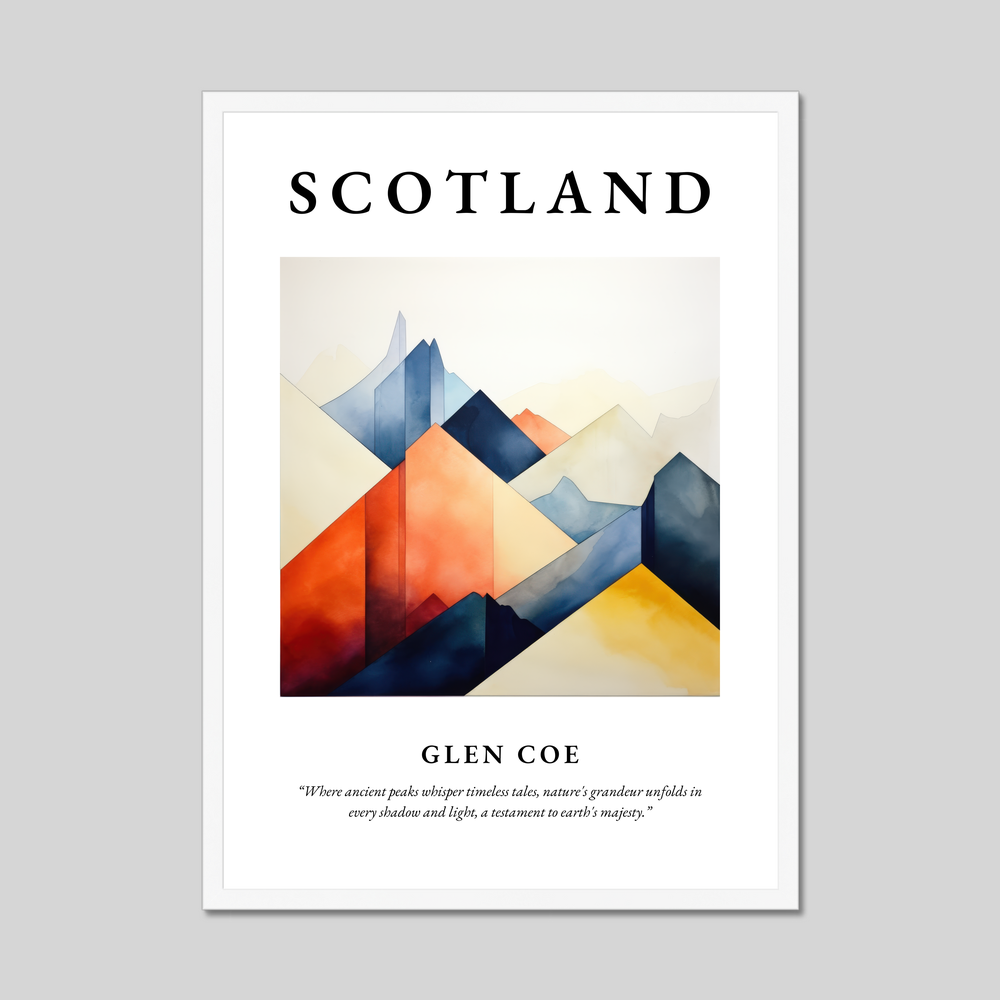 Poster in a white frame with the word Scotland