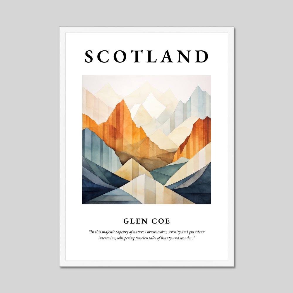 Poster in a white frame with the word Scotland