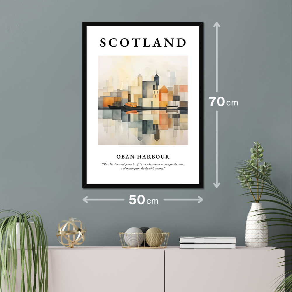 Poster of Oban Harbour hanging on a wall