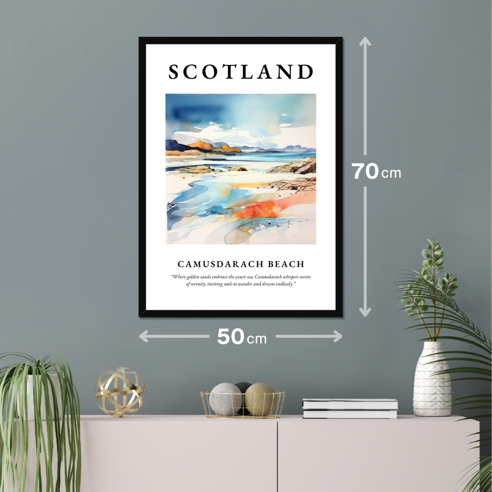 Poster of Camusdarach Beach hanging on a wall