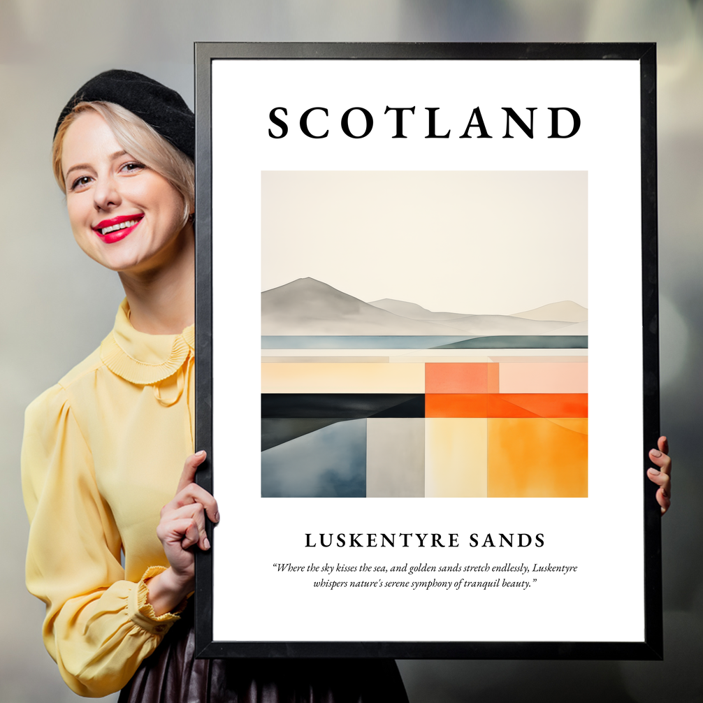 Person holding a poster of Luskentyre Sands