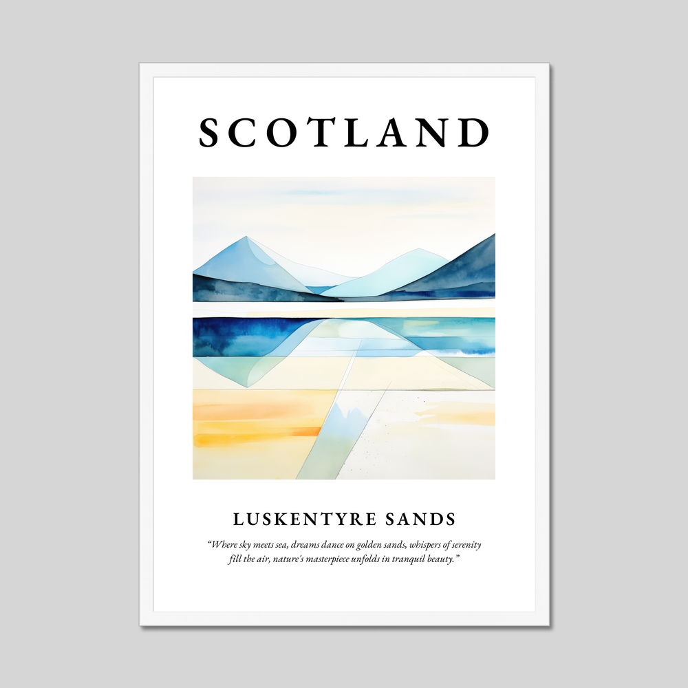 Poster in a white frame with the word Scotland