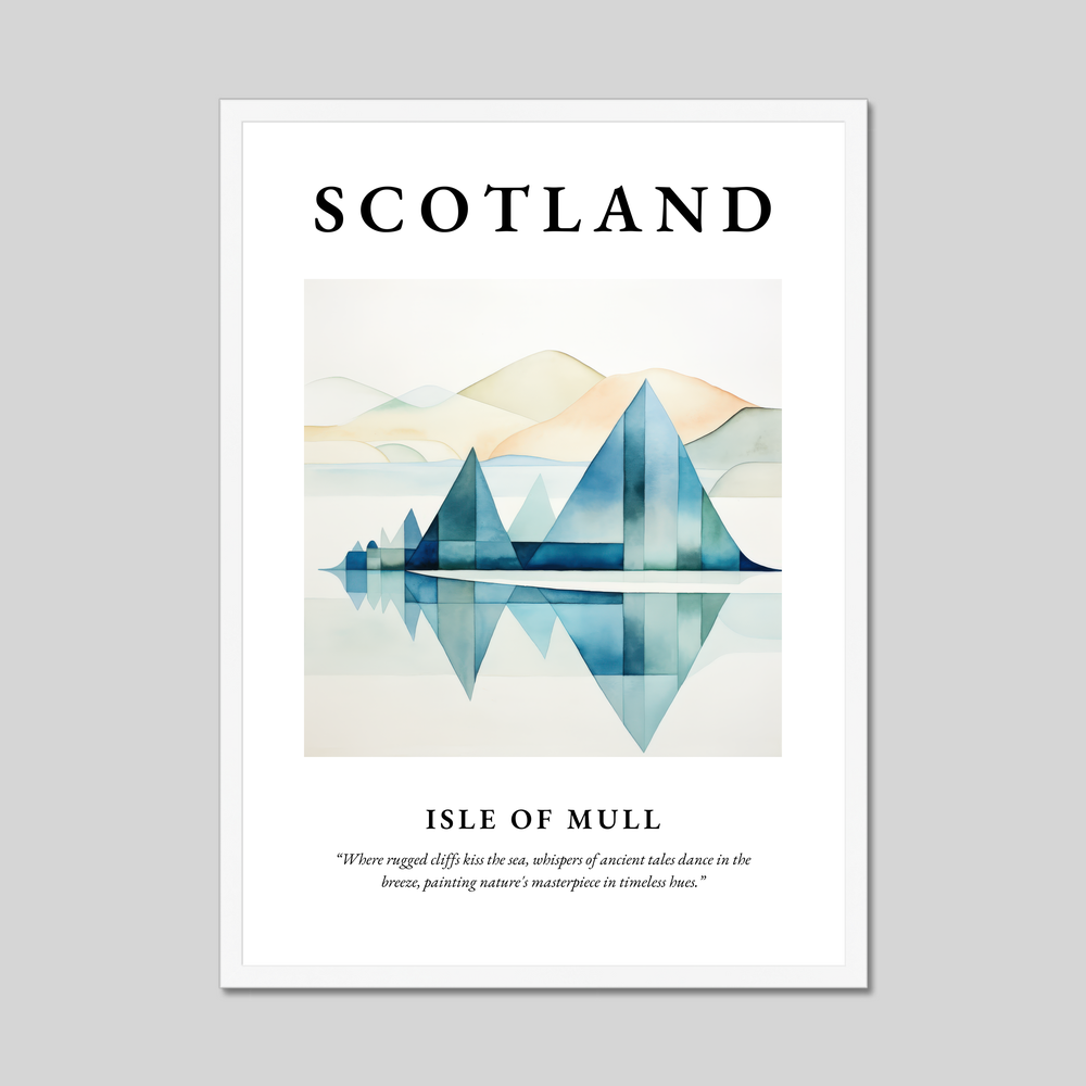 Poster in a white frame with the word Scotland