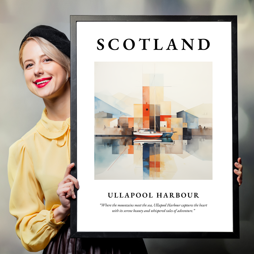 Person holding a poster of Ullapool Harbour