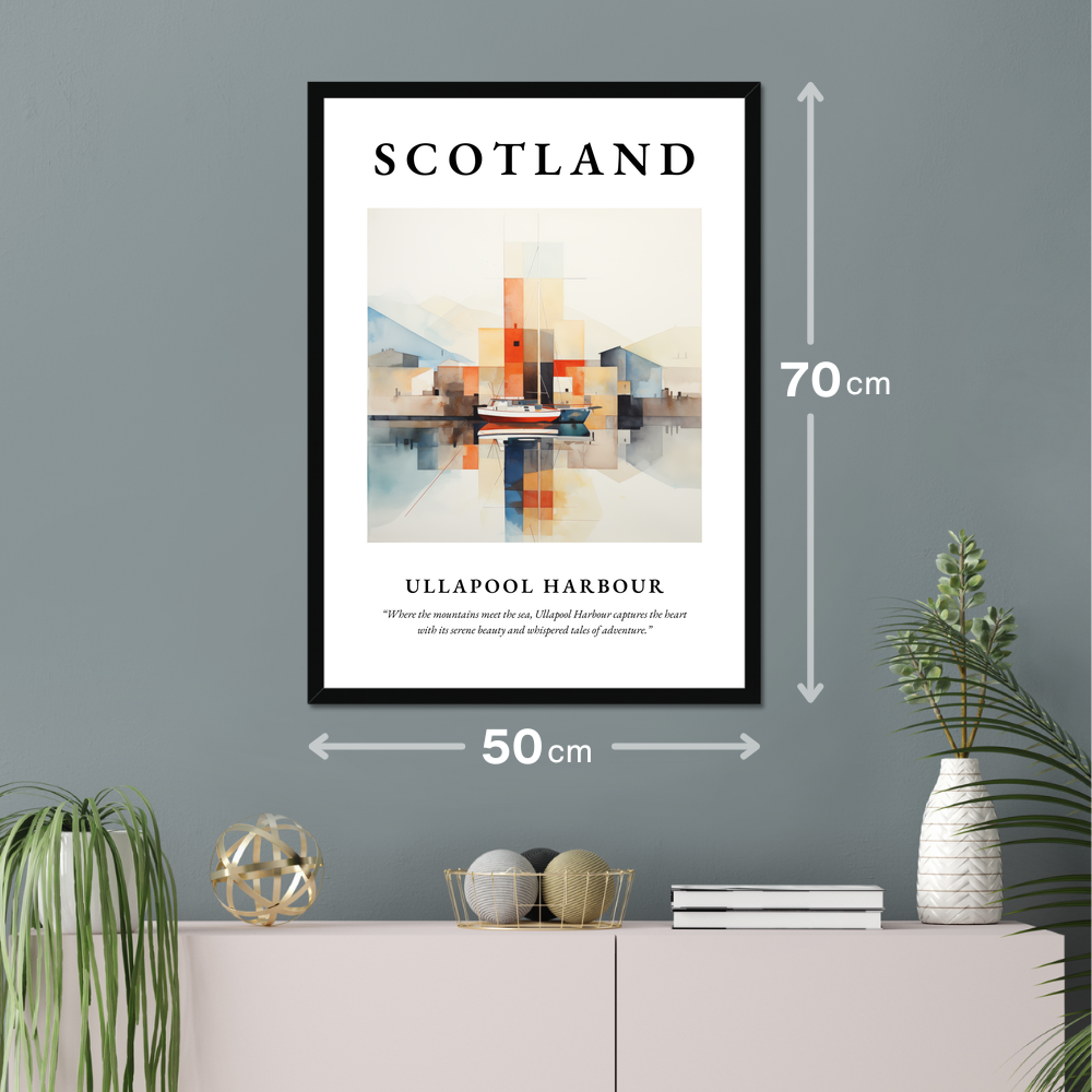 Poster of Ullapool Harbour hanging on a wall