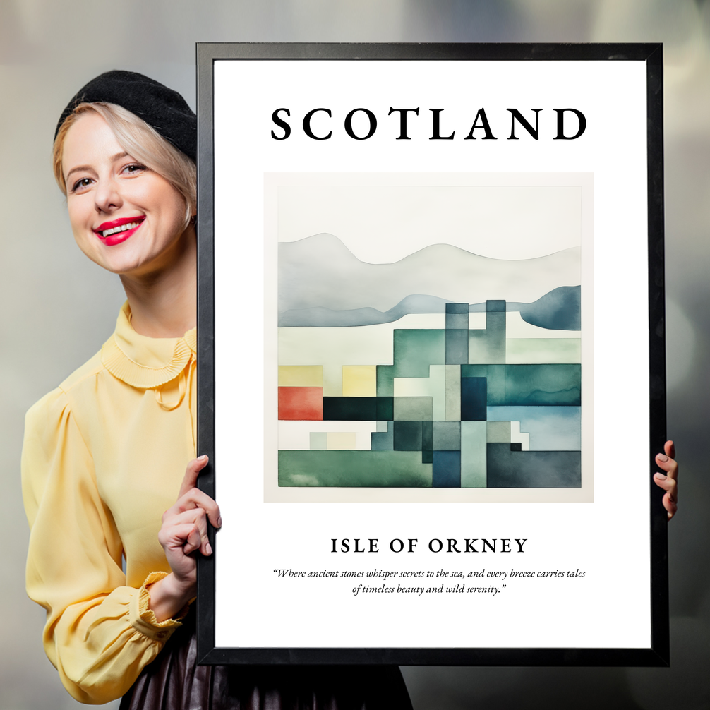 Person holding a poster of Isle of Orkney