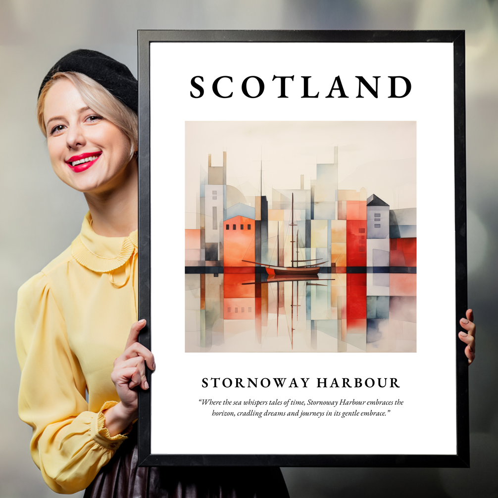 Person holding a poster of Stornoway Harbour