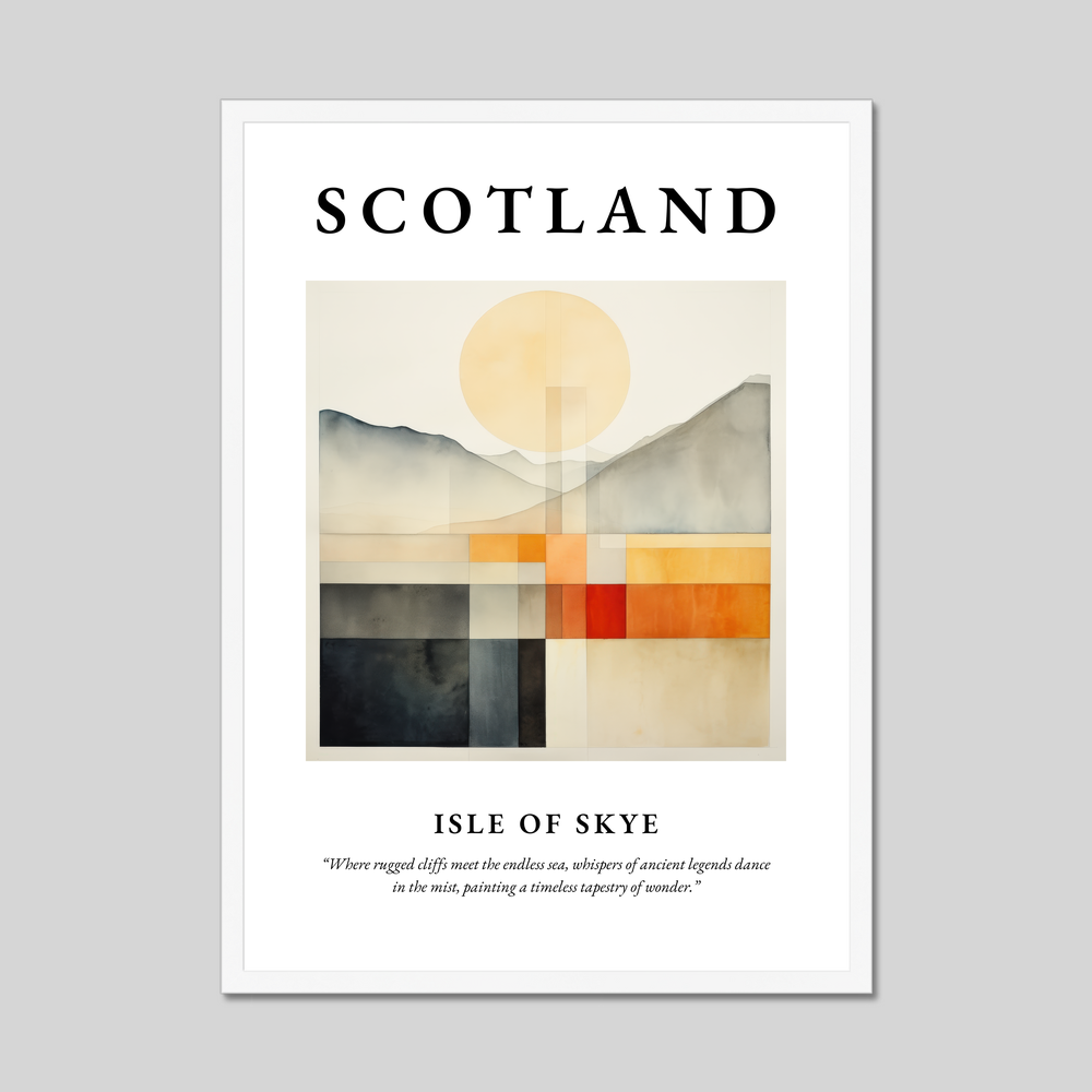 Poster in a white frame with the word Scotland