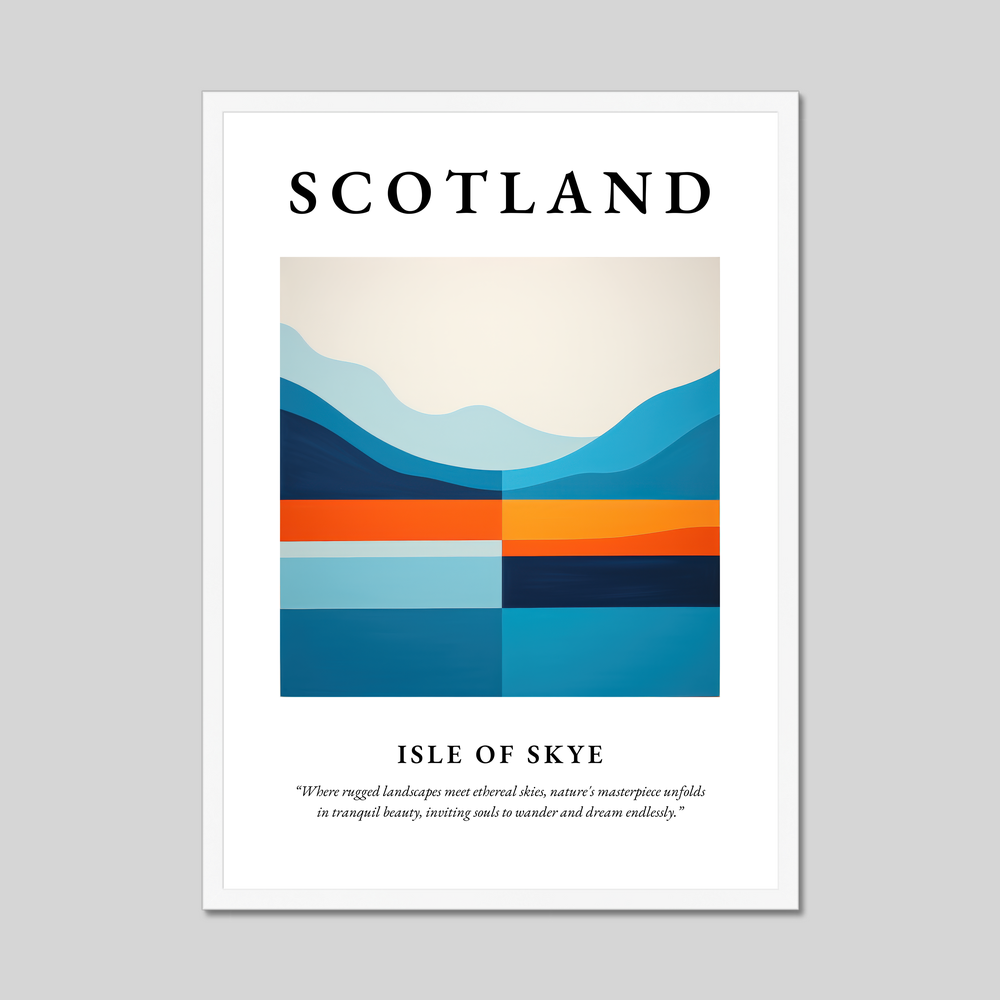 Poster in a white frame with the word Scotland