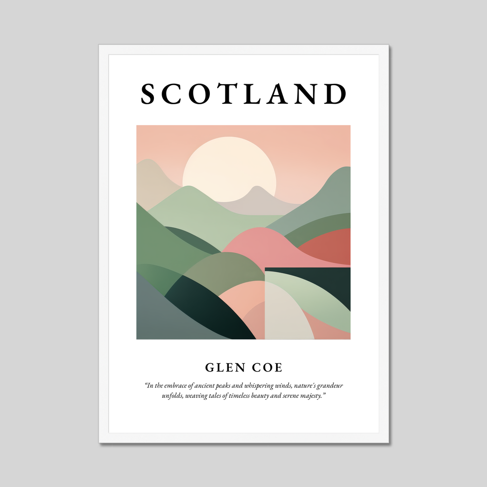 Poster in a white frame with the word Scotland