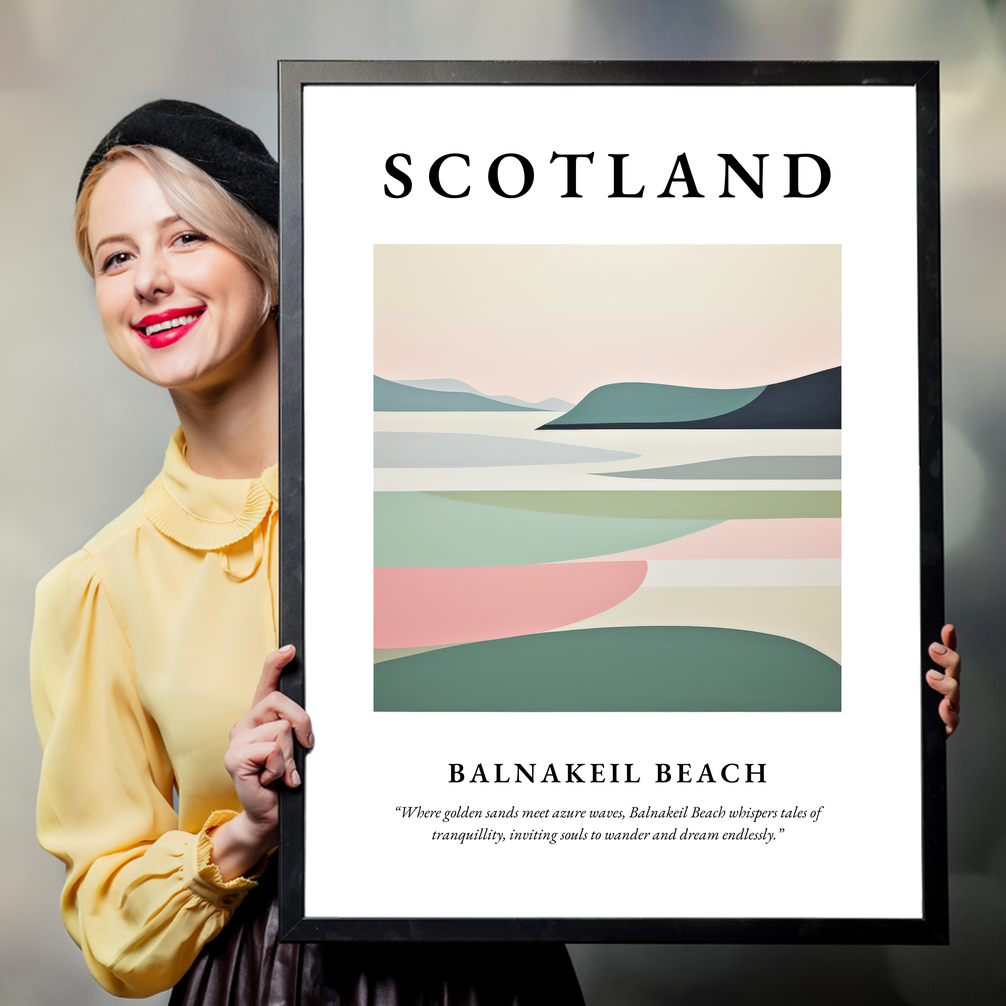 Person holding a poster of Balnakeil Beach