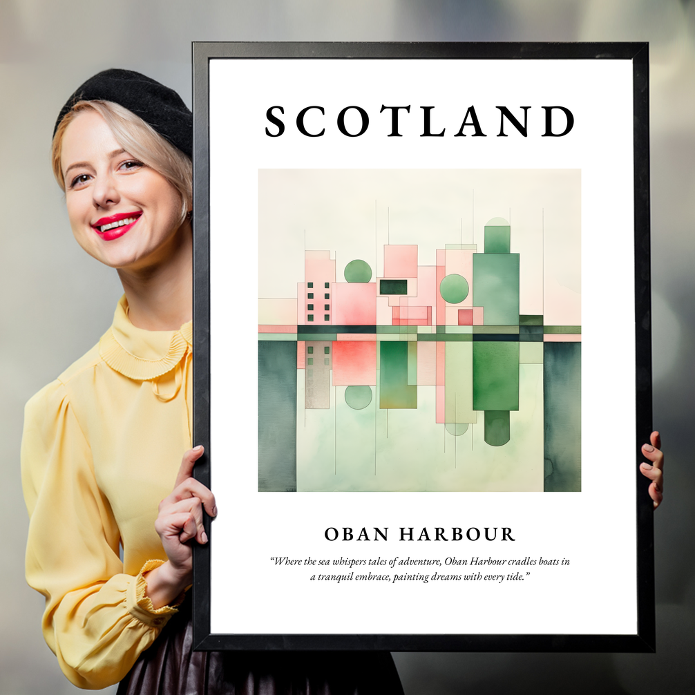 Person holding a poster of Oban Harbour