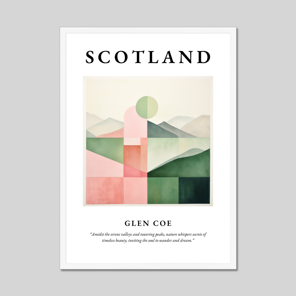 Poster in a white frame with the word Scotland