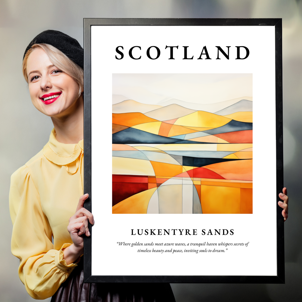 Person holding a poster of Luskentyre Sands