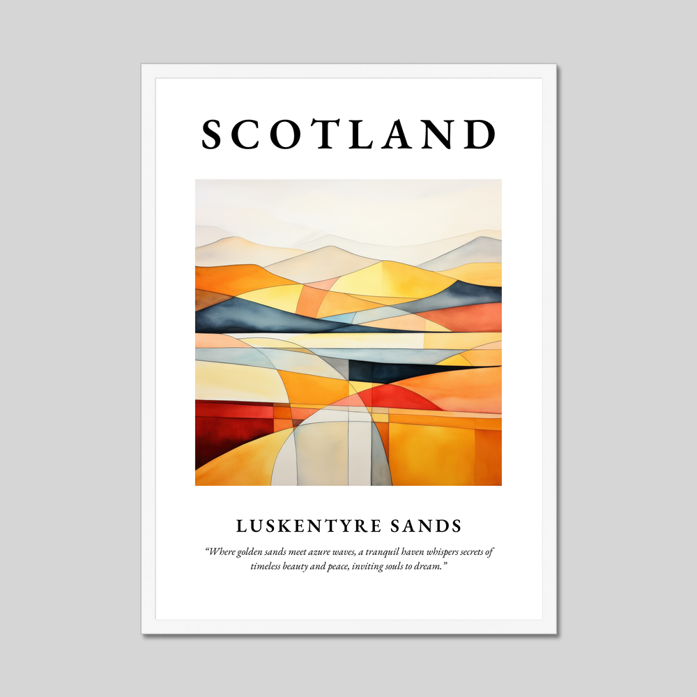 Poster in a white frame with the word Scotland