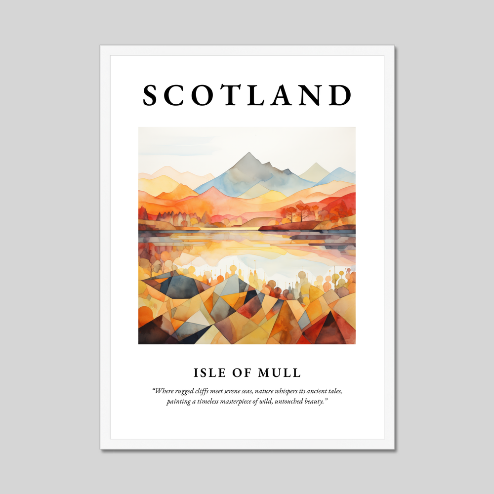 Poster in a white frame with the word Scotland