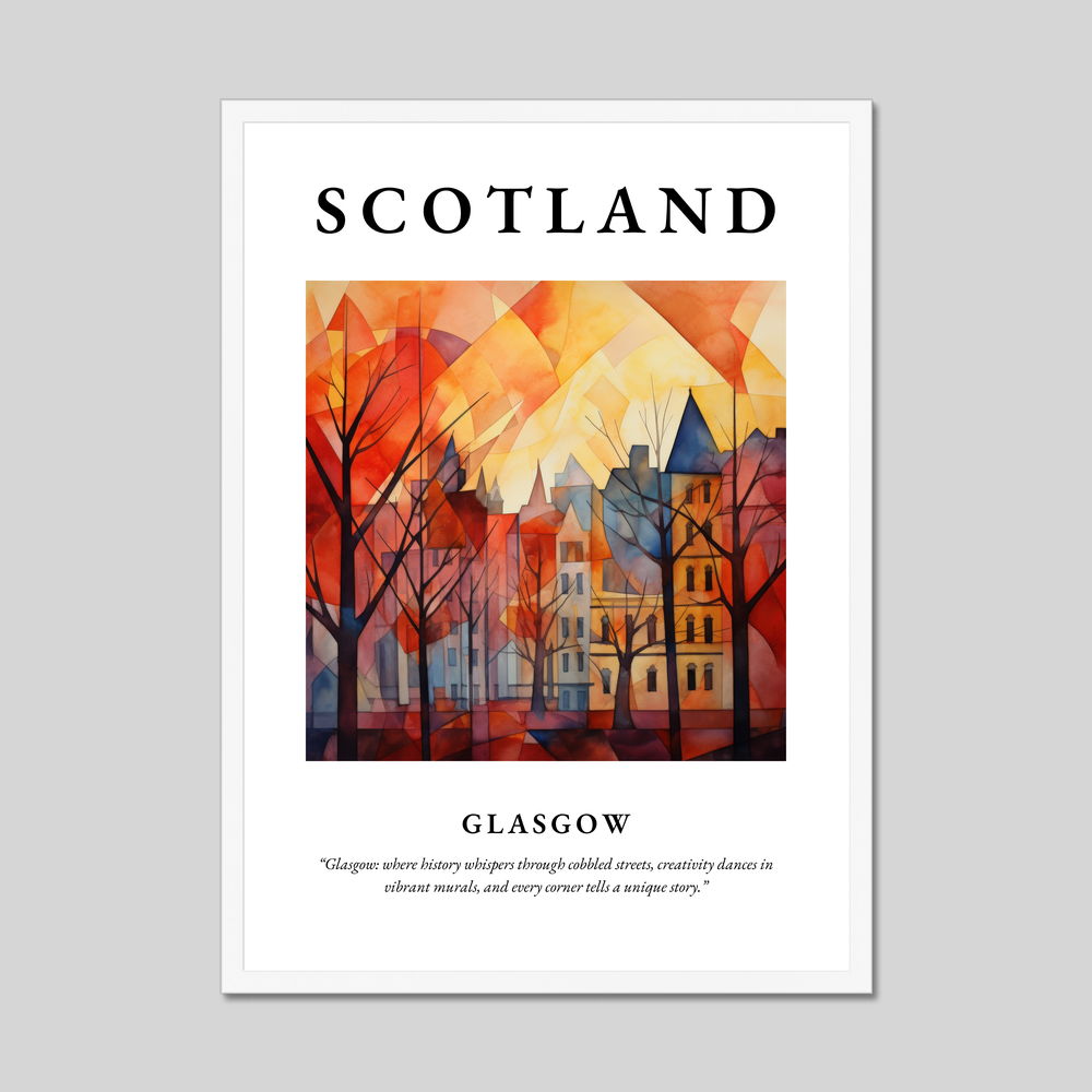 Poster in a white frame with the word Scotland