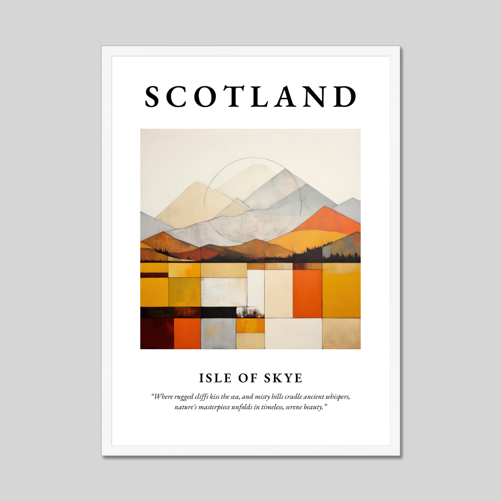 Poster in a white frame with the word Scotland