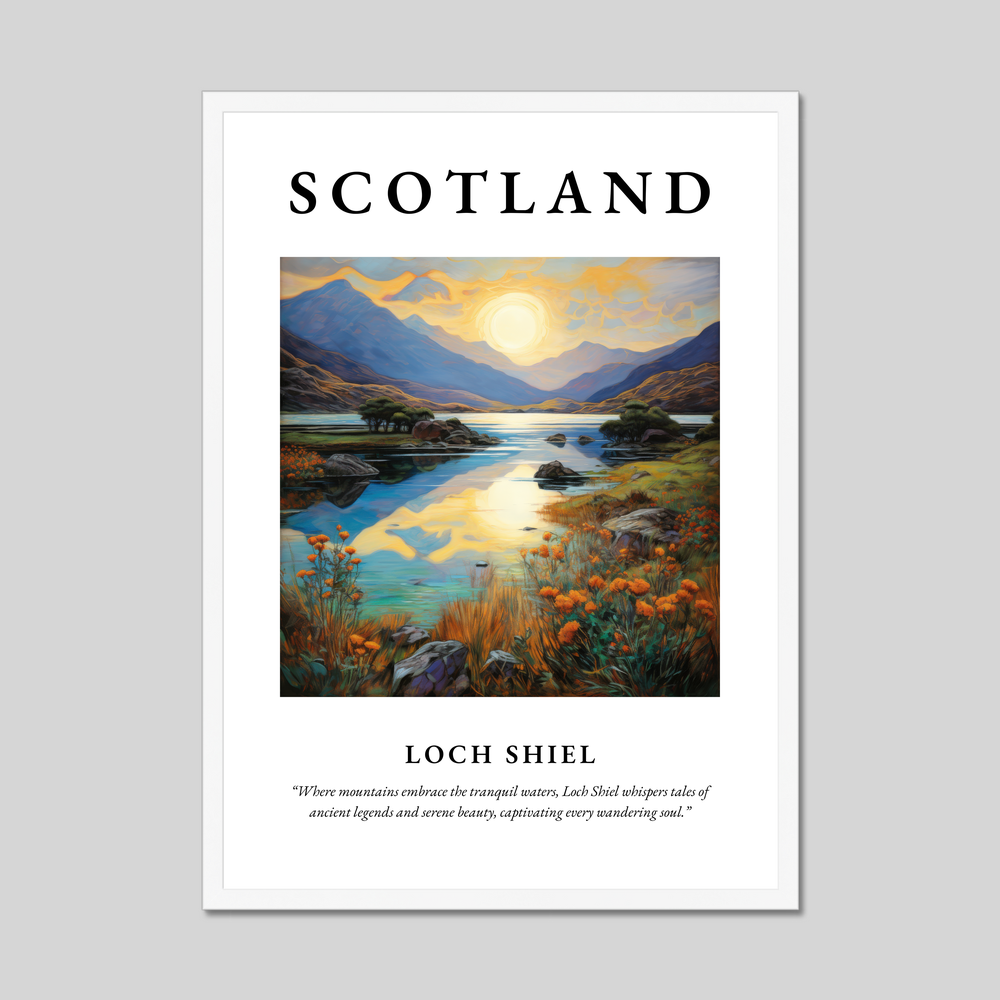 Poster in a white frame with the word Scotland