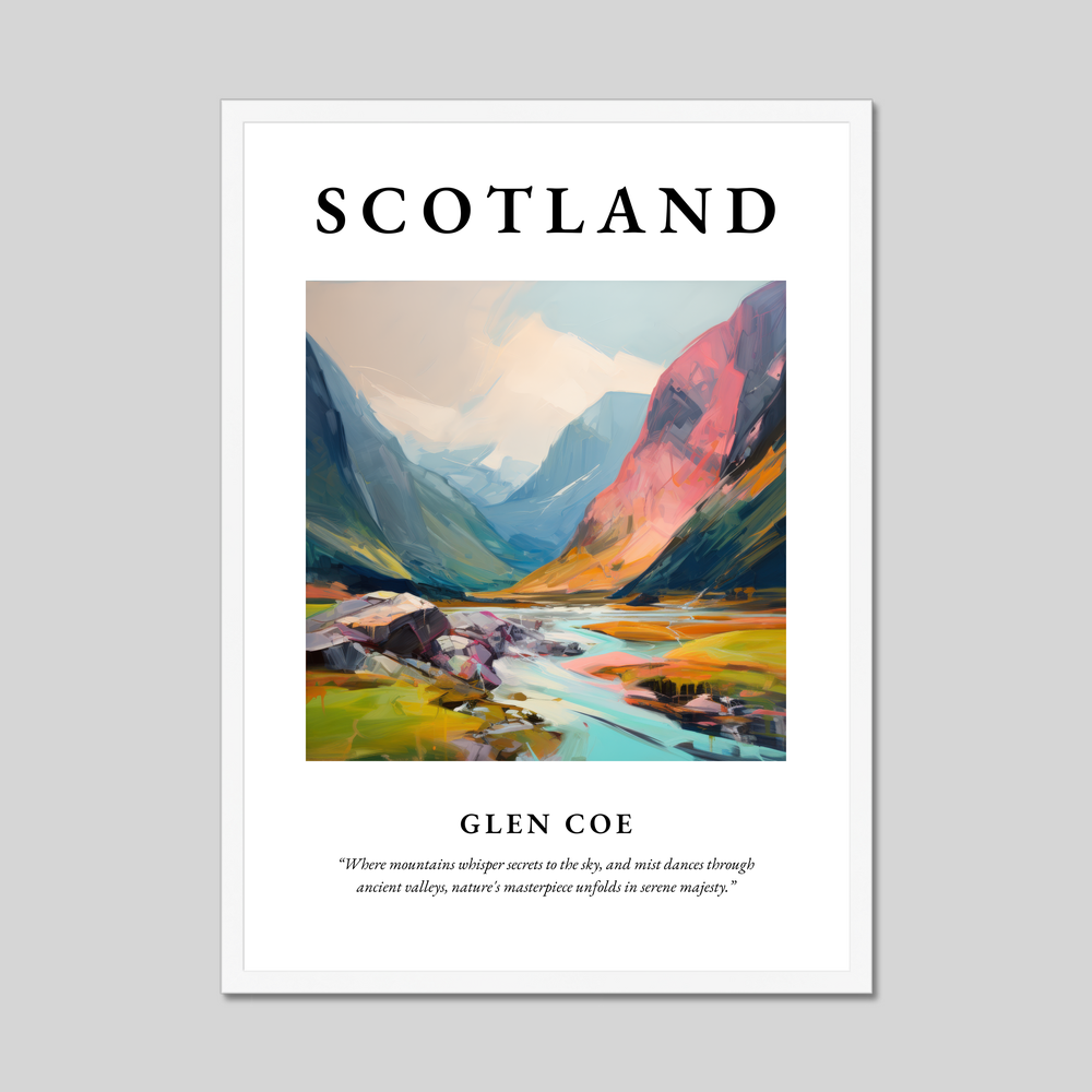 Poster in a white frame with the word Scotland