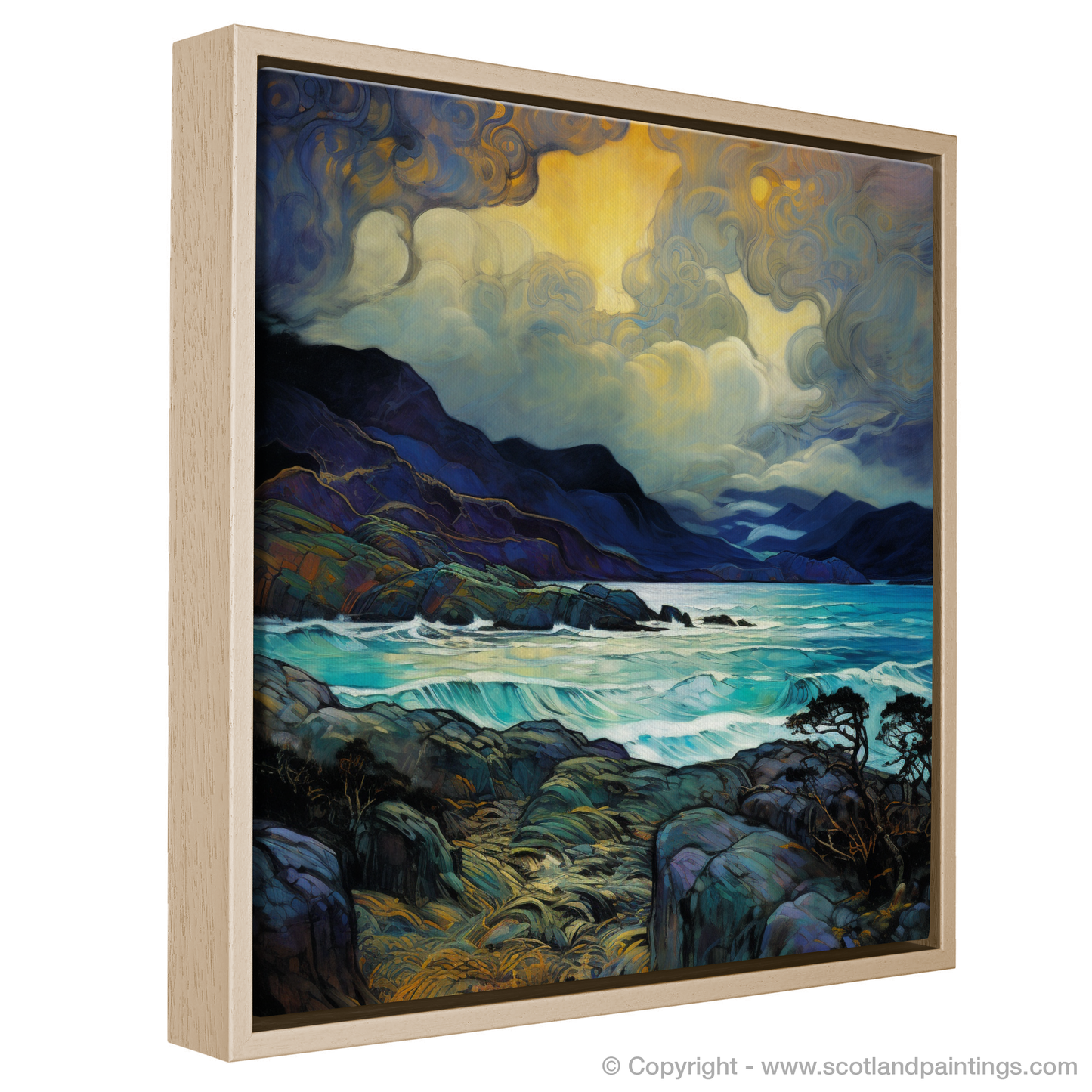 Stormy Elegance of Langamull Bay: An Art Nouveau Tribute