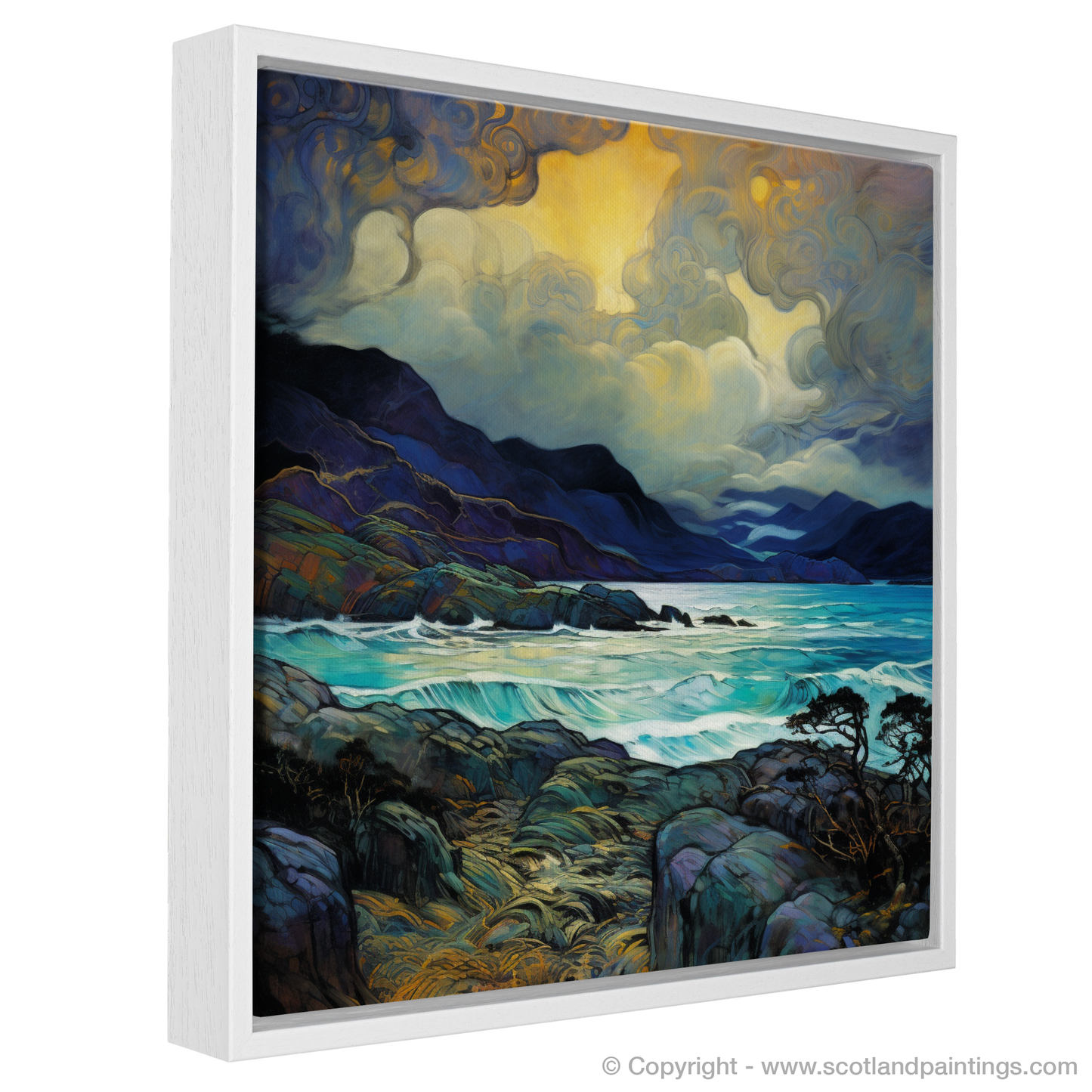 Stormy Elegance of Langamull Bay: An Art Nouveau Tribute