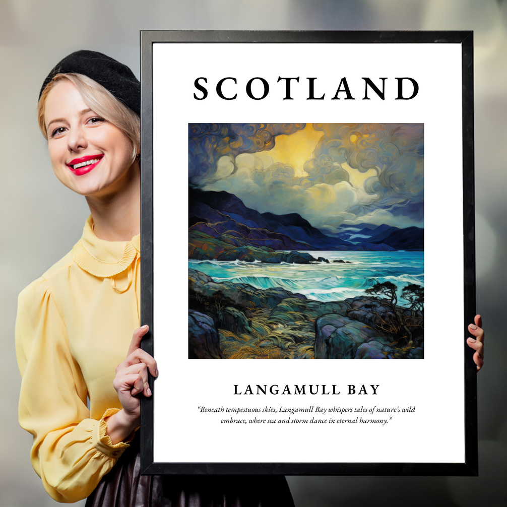 Person holding a poster of Langamull Bay