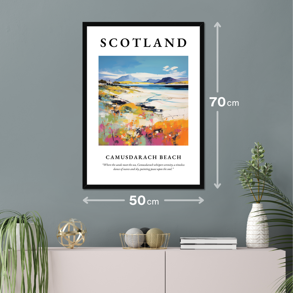 Poster of Camusdarach Beach hanging on a wall