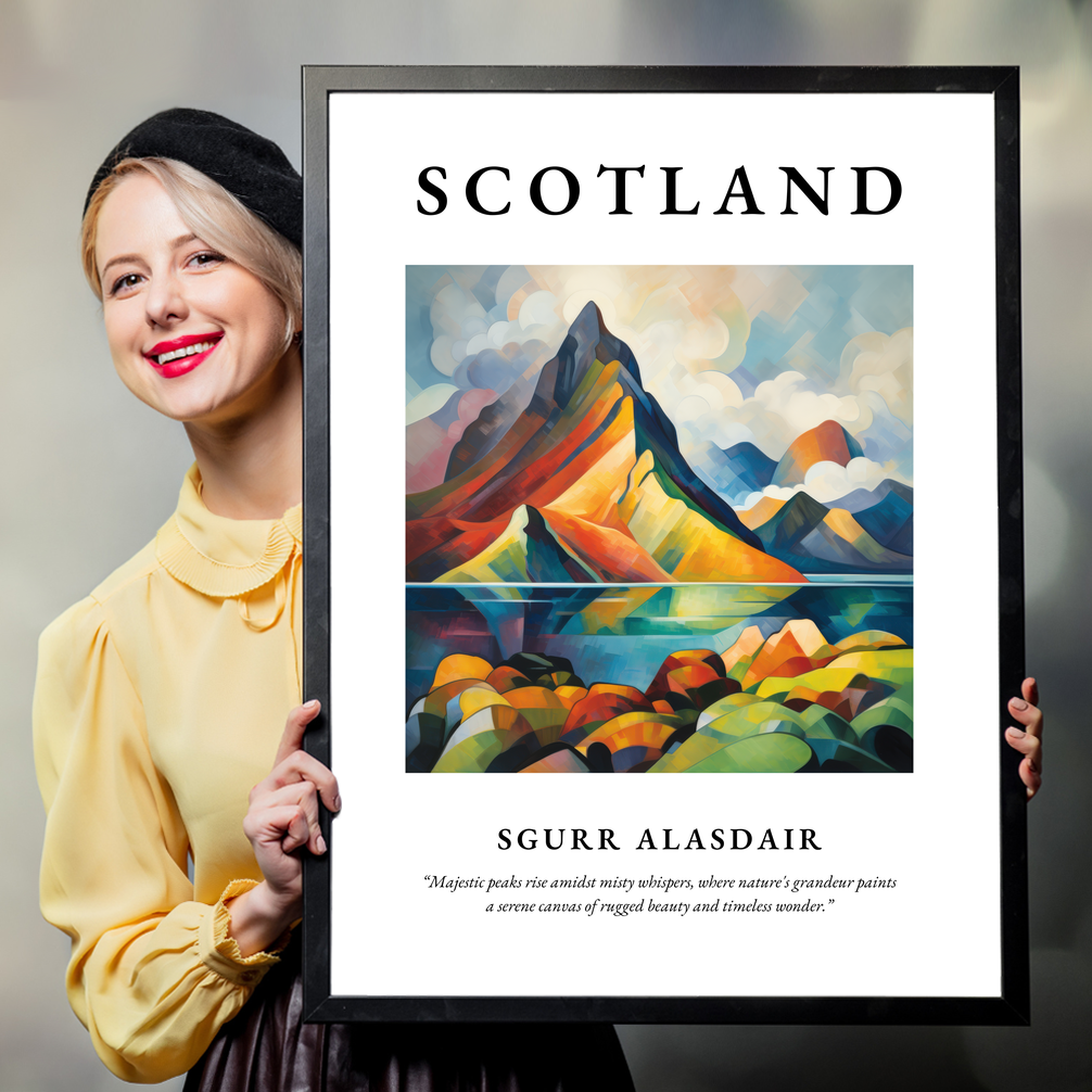 Person holding a poster of Sgurr Alasdair