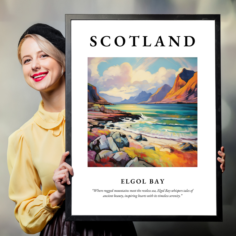 Person holding a poster of Elgol Bay