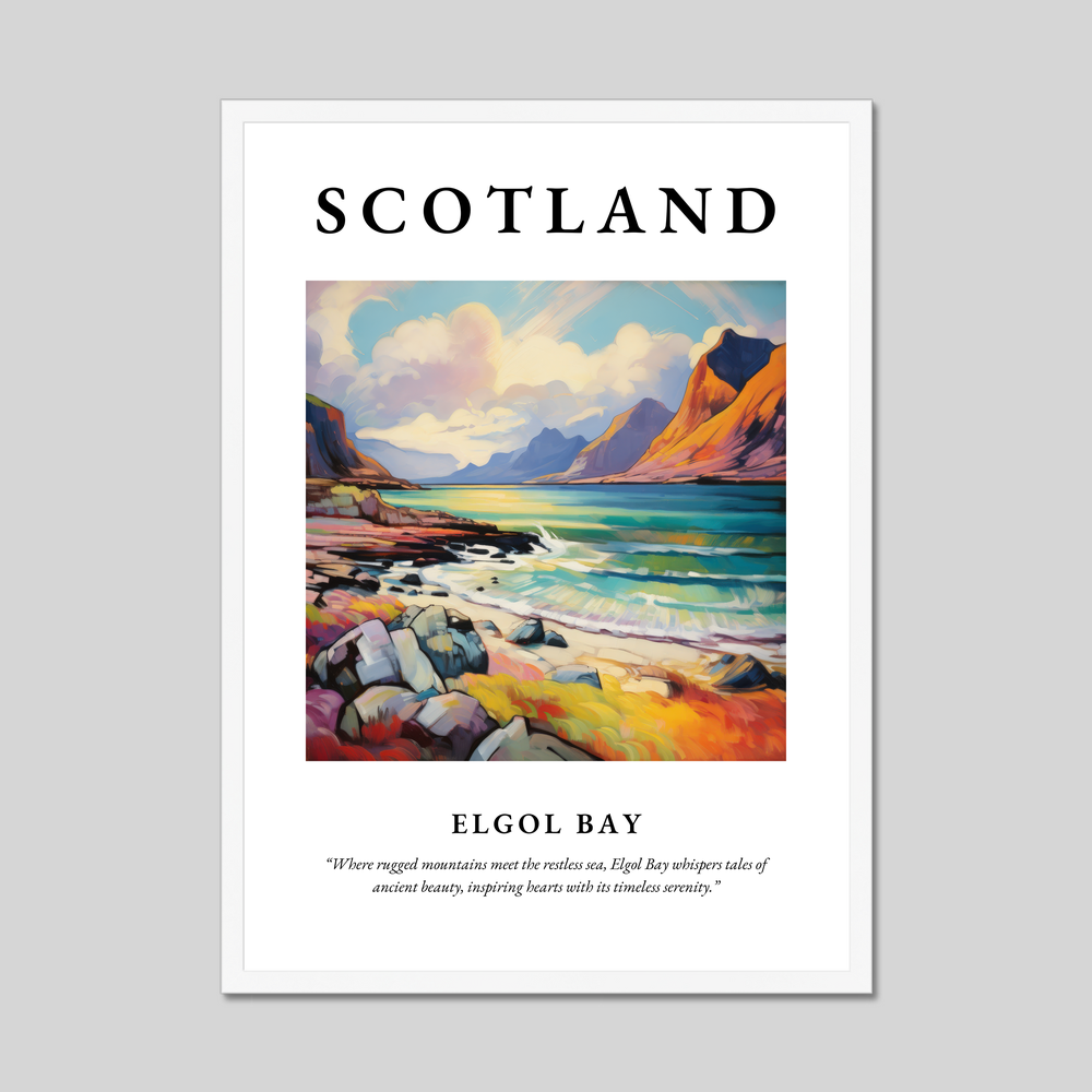 Poster in a white frame with the word Scotland