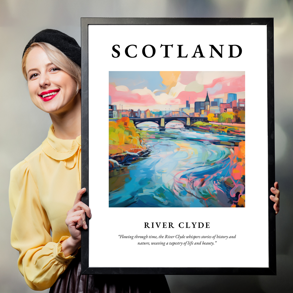 Person holding a poster of River Clyde