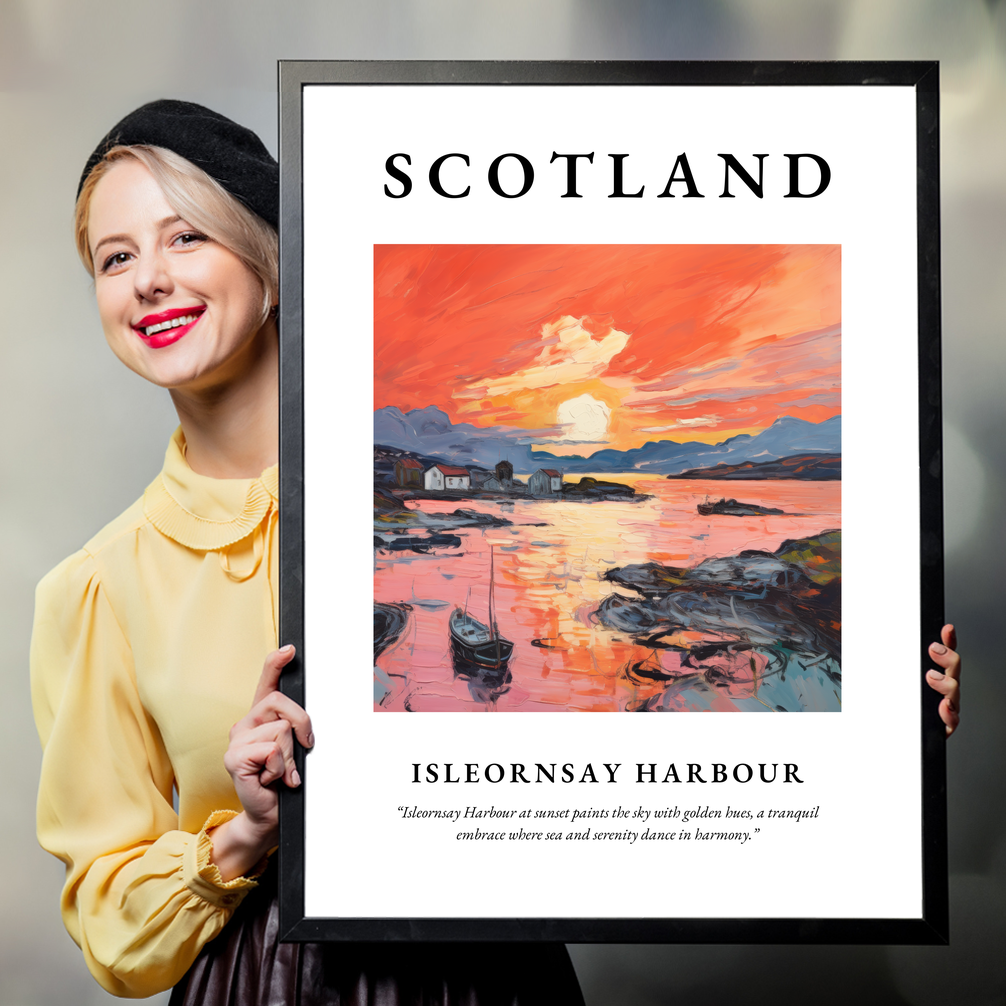 Person holding a poster of Isleornsay Harbour