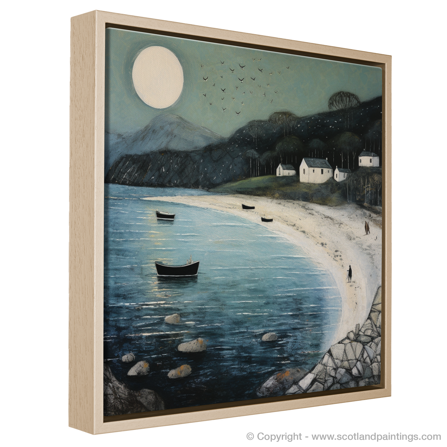 Calgary Bay Serenity: A Naive Art Tribute to Scottish Shores