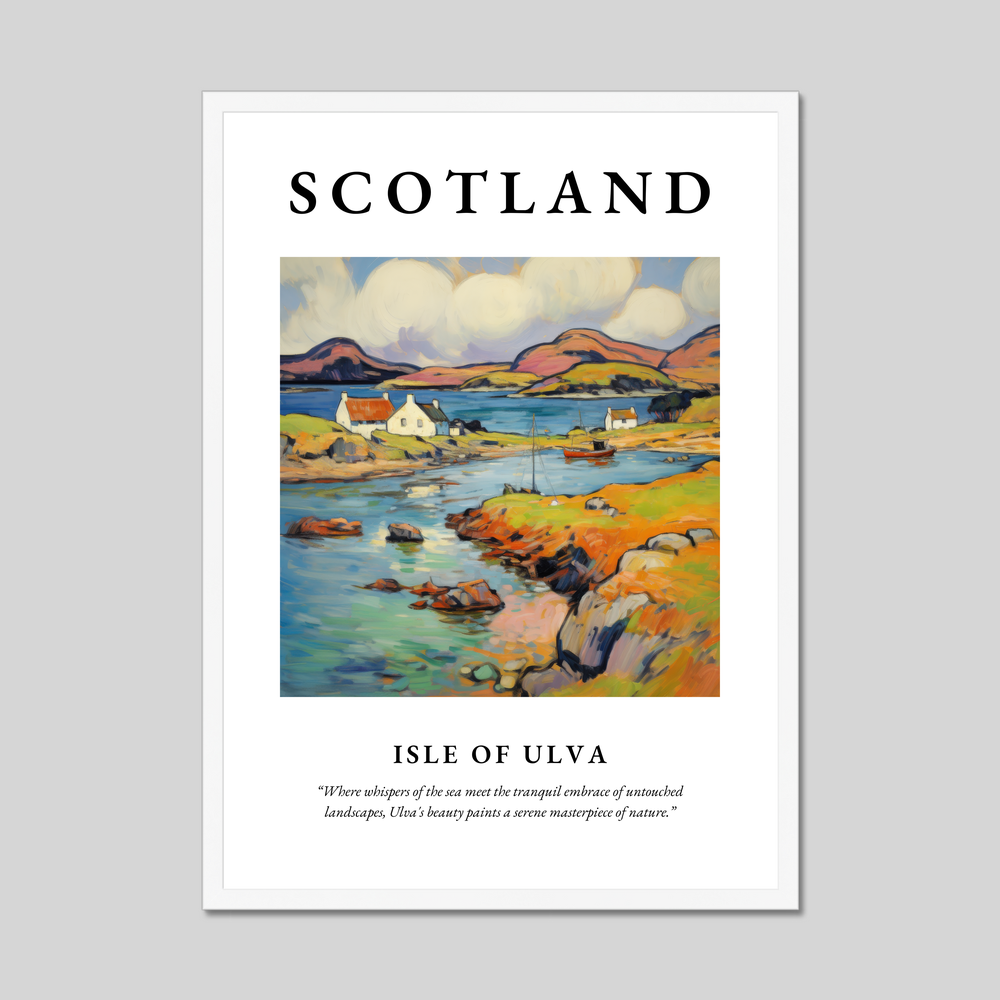 Poster in a white frame with the word Scotland