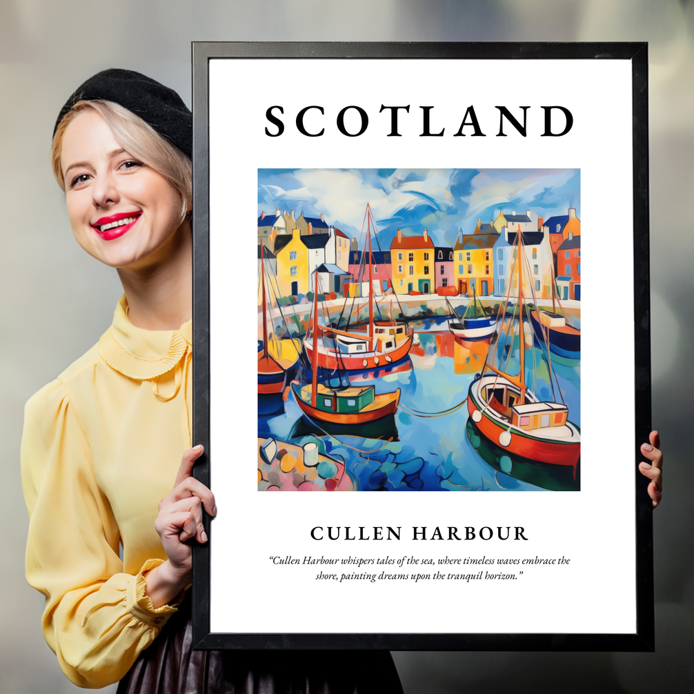 Person holding a poster of Cullen Harbour