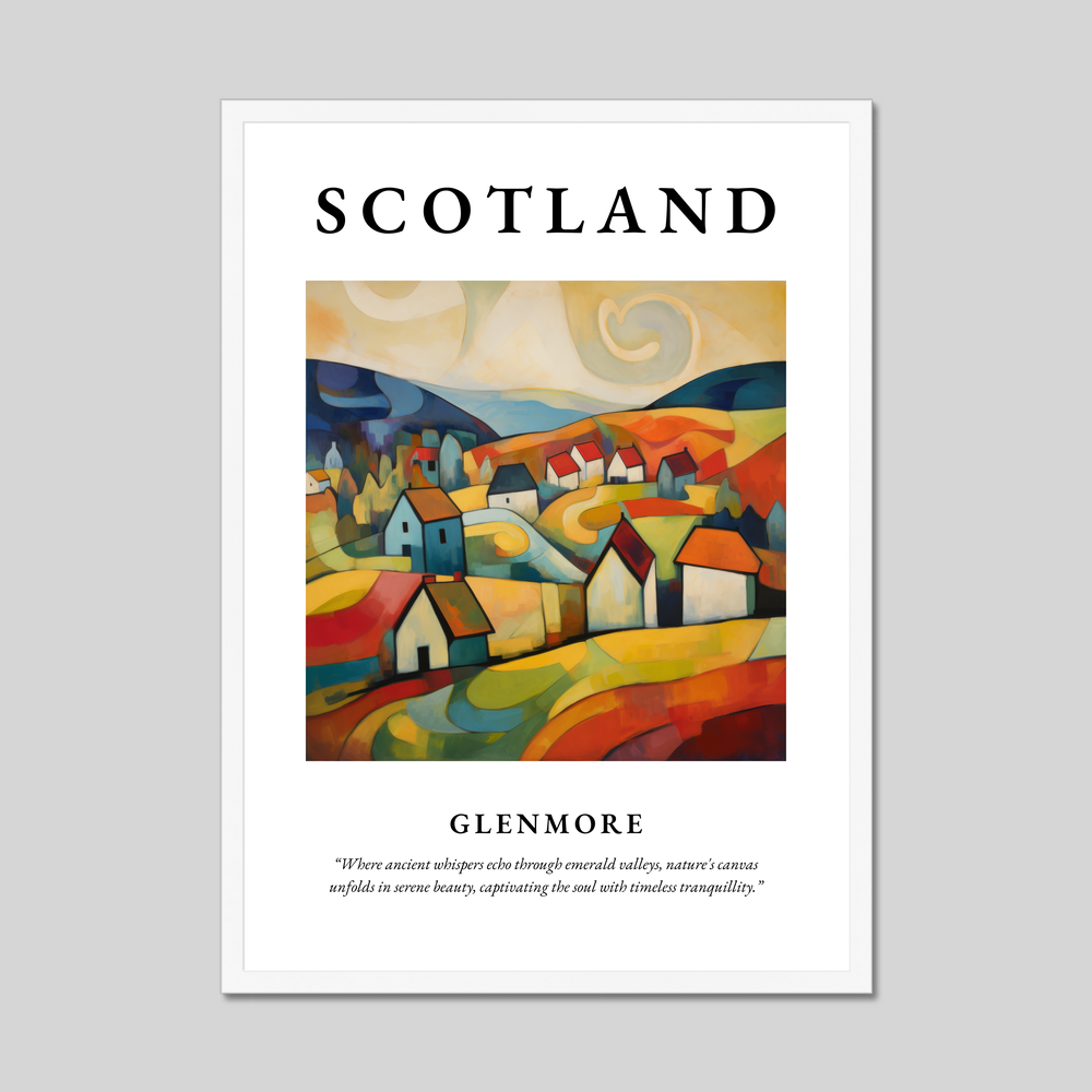 Poster in a white frame with the word Scotland