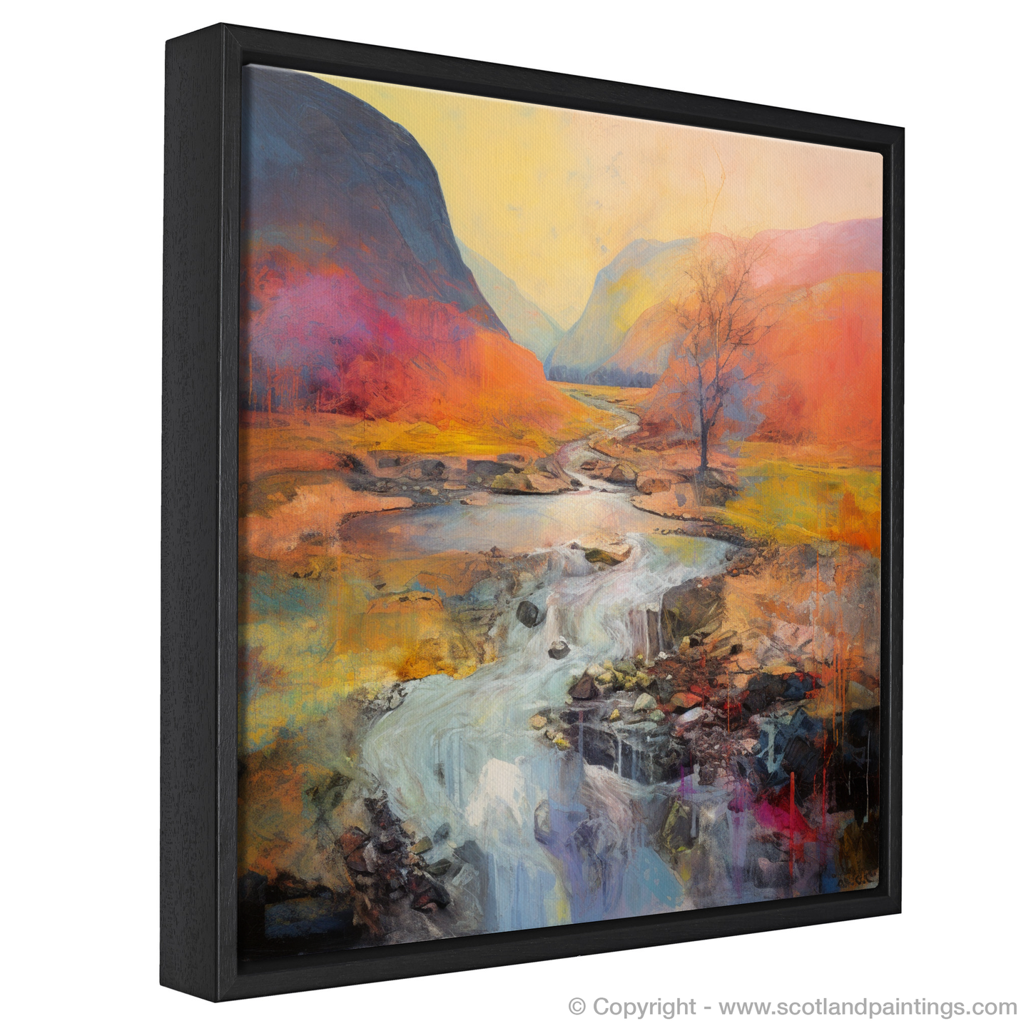 Painting and Art Print of Walker crossing River Coe in Glencoe entitled "Abstract Essence of Glencoe: Walker Crossing River Coe".