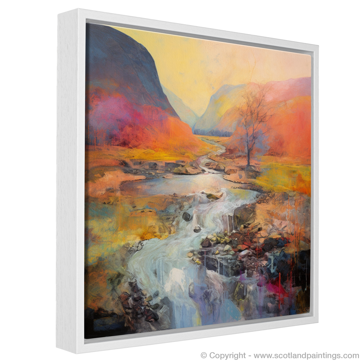 Painting and Art Print of Walker crossing River Coe in Glencoe entitled "Abstract Essence of Glencoe: Walker Crossing River Coe".