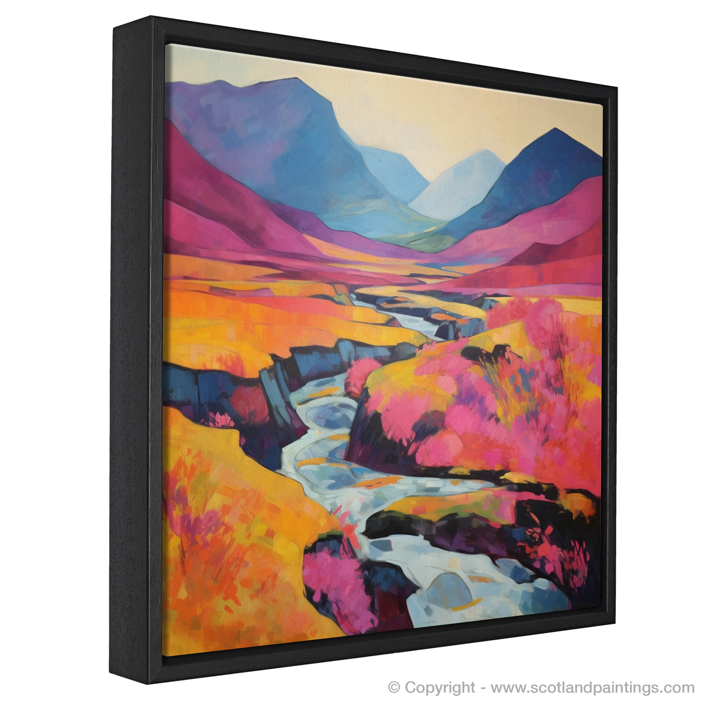 Painting and Art Print of Heather blooms by River Coe in Glencoe entitled "Heather Hues by the River Coe: An Abstract Vision of Glencoe's Wild Beauty".