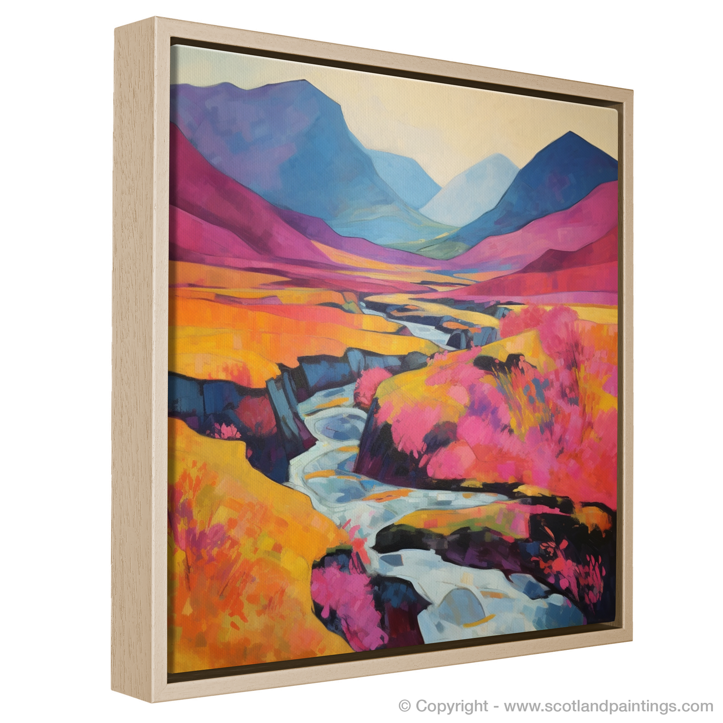 Painting and Art Print of Heather blooms by River Coe in Glencoe entitled "Heather Hues by the River Coe: An Abstract Vision of Glencoe's Wild Beauty".