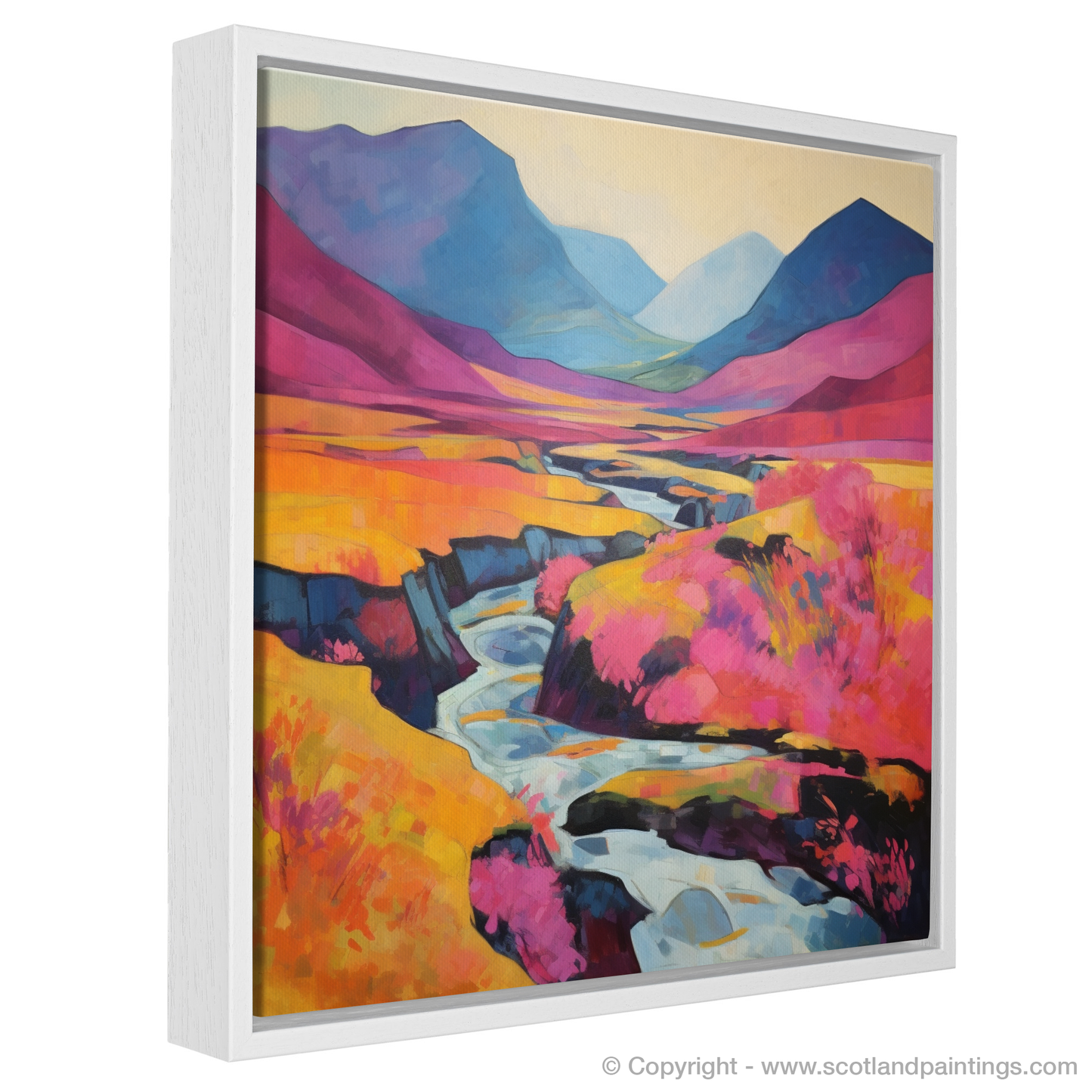 Painting and Art Print of Heather blooms by River Coe in Glencoe entitled "Heather Hues by the River Coe: An Abstract Vision of Glencoe's Wild Beauty".