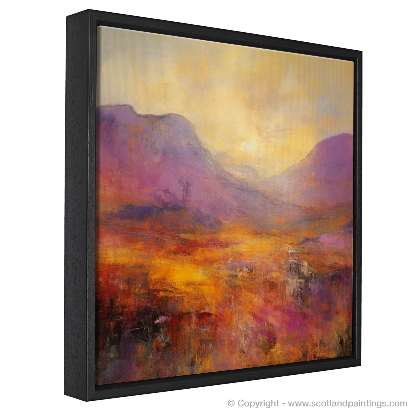 Painting and Art Print of Golden light on heather in Glencoe entitled "Golden Heather Glow: An Abstract Ode to Glencoe's Majesty".