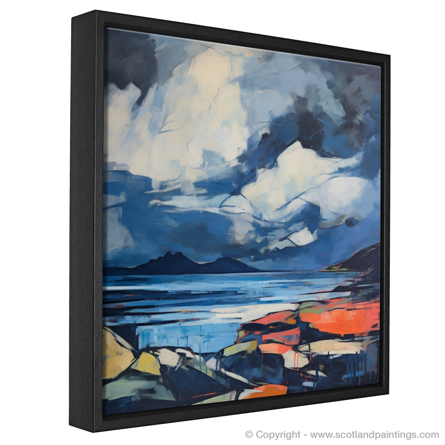 Painting and Art Print of Ardanaiseig Bay with a stormy sky. Storm over Ardanaiseig Bay: An Abstract Ode to Scottish Coves.