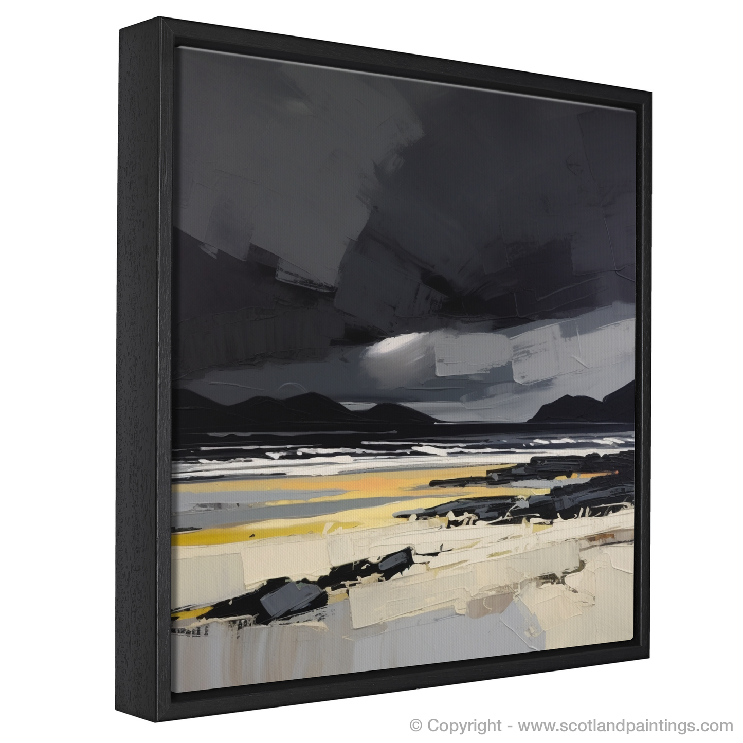 Painting and Art Print of Scarista Beach with a stormy sky. Stormy Scarista: An Expressionist Ode to Scottish Wilds.